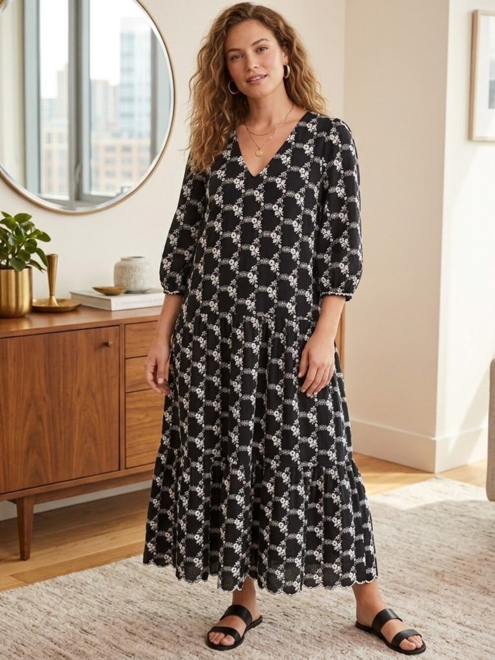 Ann Taylor NWT black white floral tiered Cottagecore Prairie Maxi dress sz 10